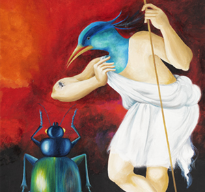 Vogelmann mit Käfer, Öl auf Leinwand 60x70 CM
