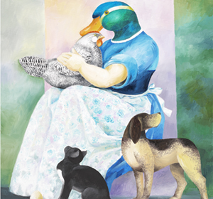 Entenfrau mit Huhn, Öl auf Leinwand 60x70 CM
