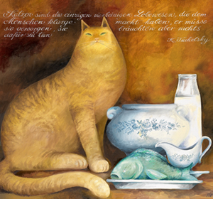 Katze mit Fisch, Öl auf Leinwand 60x70 CM