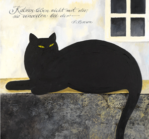 Katze auf der Mauer, Öl auf Leinwand 60x70 CM